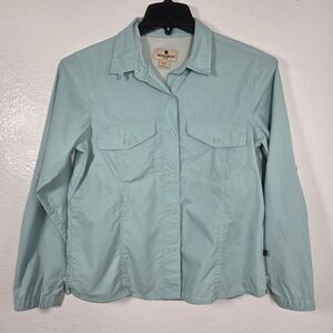 Woolrich 3XDRY Aqua Blue Roll Tab Sleeve Button Shirt Small